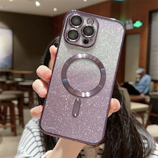 適用於 IPhone 15 14 13 12 11 Pro Max Plus 無線充電軟 TPU 後蓋的電鍍磁性漸變閃光