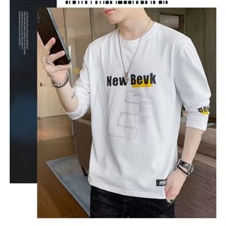 【HOT 本舖】男裝 M-3XL 長袖t恤男士 春秋季 韓版潮流 ins帥氣 寬鬆打底衫 休閒圓領 男裝上衣潮