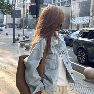 【Season Wardrobe】歐式水洗棉復古牛仔外套女春秋薄款韓版寬鬆短款長袖襯衫
