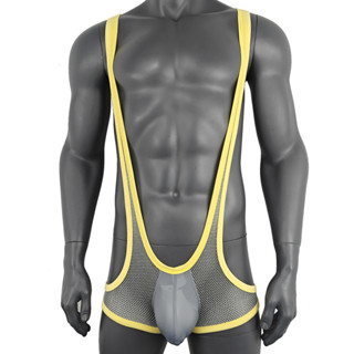 男士連體衣 網孔性感塑身休閒運動約束褲吊帶背心 連體背心