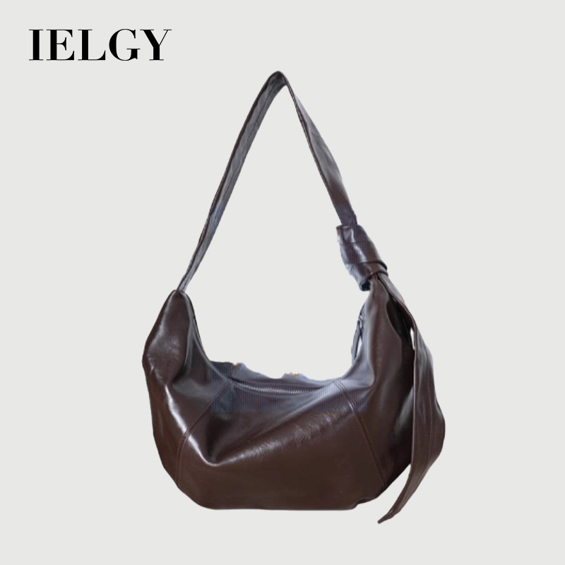 IELGY 女士復古油蠟皮牛角包 單肩斜背包