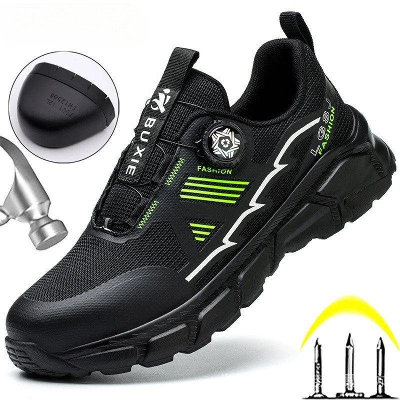 新款旋轉鈕扣工作鞋運動鞋男士安全鞋輕便防穿刺安全靴男士堅不可摧鞋 2023 5QPJ