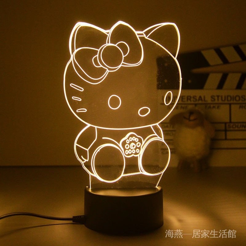 小夜燈 Hello Kitty 檯燈 凱蒂貓 聲控小夜燈卡通3D 小夜燈 臥室 氛圍 檯燈 高顏 禮物 女生 小眾 高級