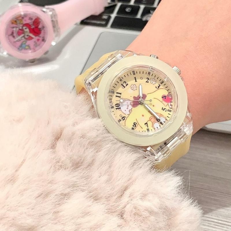 新款三麗歐果凍發光手錶ins小眾學生手錶可愛美樂蒂兒童手錶New Sanrio Jelly Glow Watch Ins
