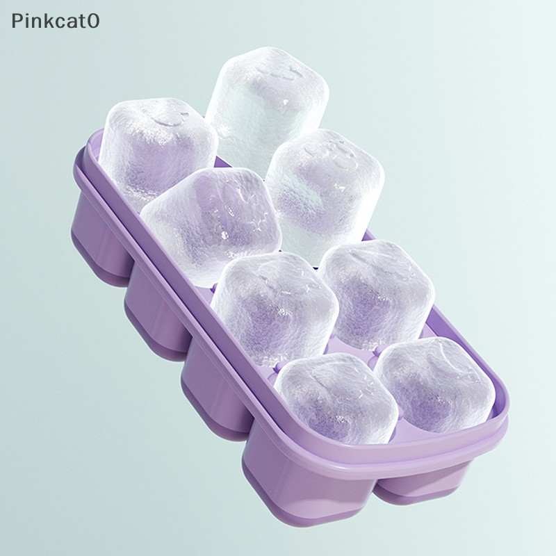 Pinkcat0 8 格冰塊托盤可重複使用的矽膠冰塊模具水果製冰機帶可拆卸蓋子廚房工具冰櫃夏季模具 TW