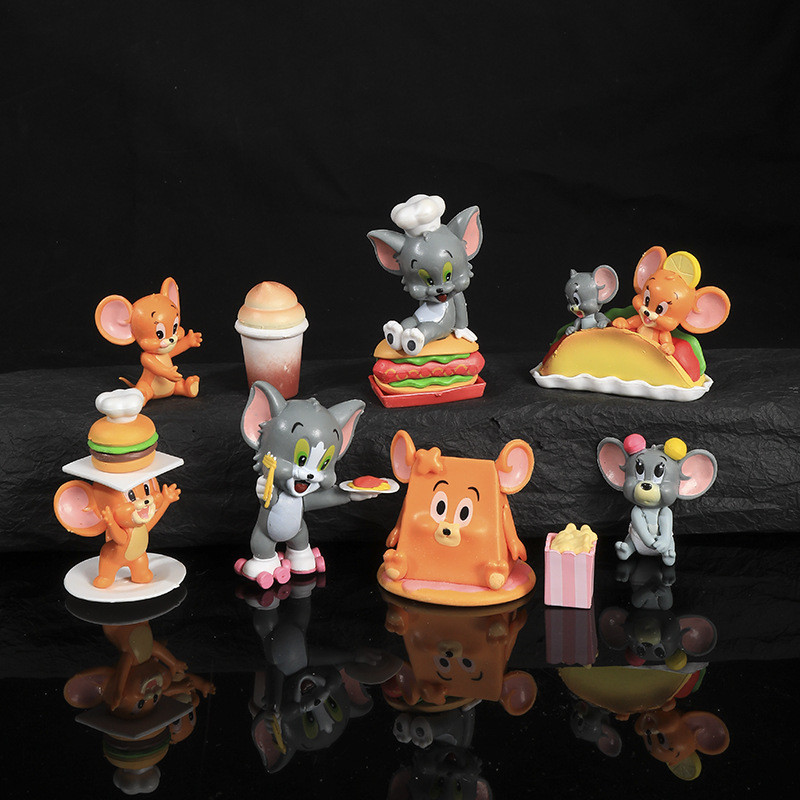 6款美食大貓和小老鼠手辦 動漫卡通漢堡熱狗爆米花公仔裝飾擺件 RDGX