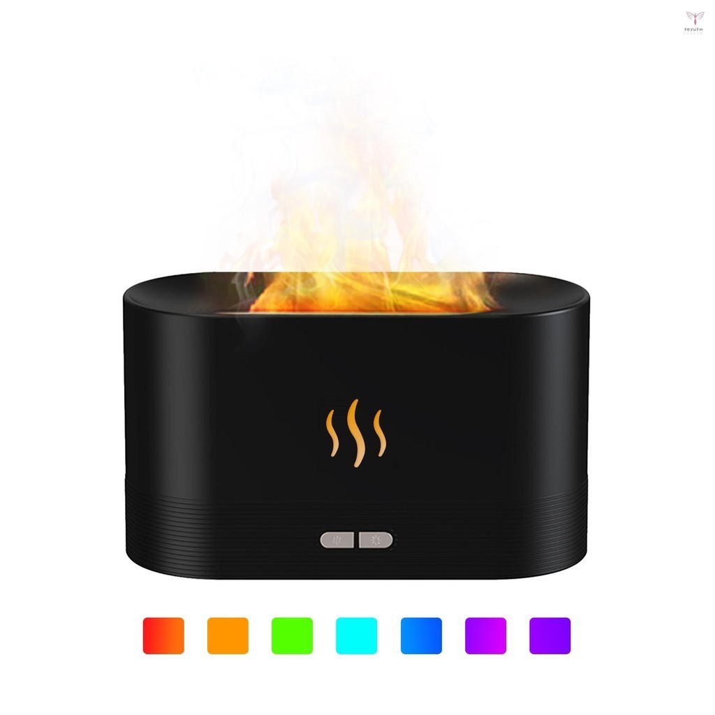 仿真火焰霧加濕器帶 7 色夜燈香薰精油擴散器靜音涼爽 USB 加濕器適用於家庭辦公室臥室房間自動關閉