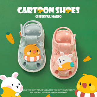 Cheerful Mario 11-14cm 嬰兒比比聲音鞋兒童女孩兔子和兔子涼鞋可愛動物兒童拖鞋