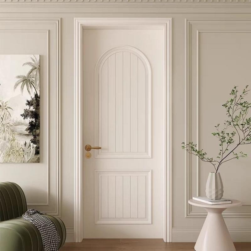 門 高端定製實木烤漆房間臥室門白色平開門弧形扣線輕法式歐式復古風