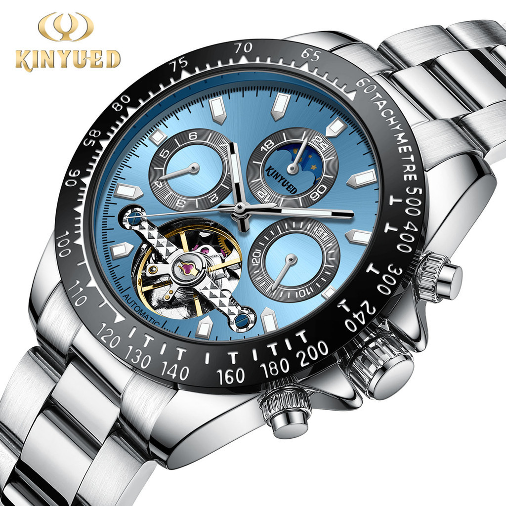 KINYUED 全自動機械男士手錶 商務表 星期/月相多功能機械錶 男鋼帶腕錶 K006