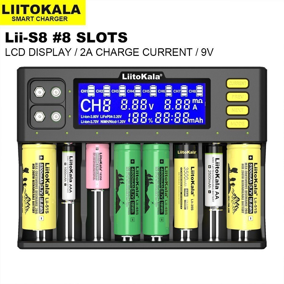 【In stock】Lii-S8 18650充電器26650鋰電池3.7V21700鎳氫3號4號3.2V鐵鋰電池3.8V