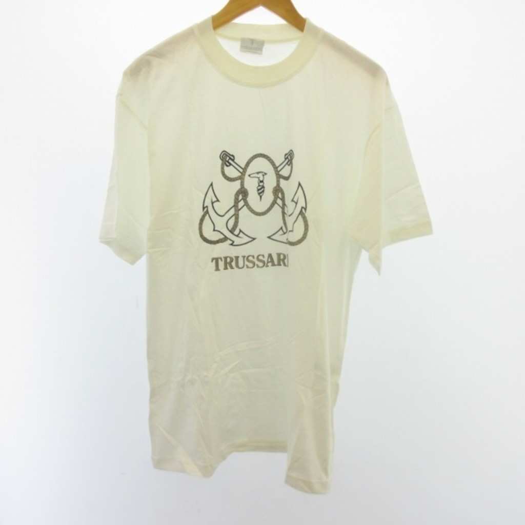 Trussardi針織上衣 T恤 襯衫徽標打印 白色 短袖 日本直送 二手