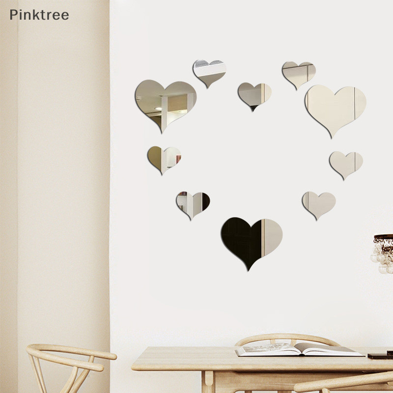 Ptr 10 件/套耐用愛心貼紙牆貼鏡子壁畫 3D 貼花簡單 DIY 裝飾可拆卸貼紙家居裝飾 TW