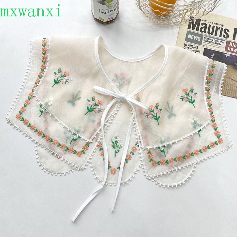MXWANXI蕾絲娃娃衣領,花卉圖案刺繡雪紡蕾絲假領,自製可拆卸娃娃項圈假娃娃項圈縫紉