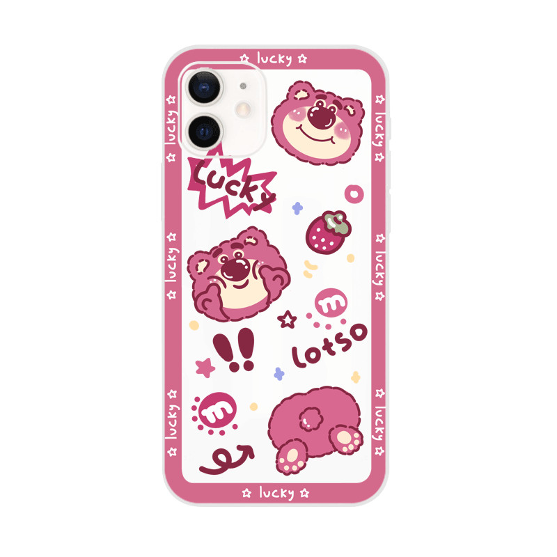 適用華為vivo蘋果小米oppo草莓熊透明可愛卡通ins粉色手機殼少女