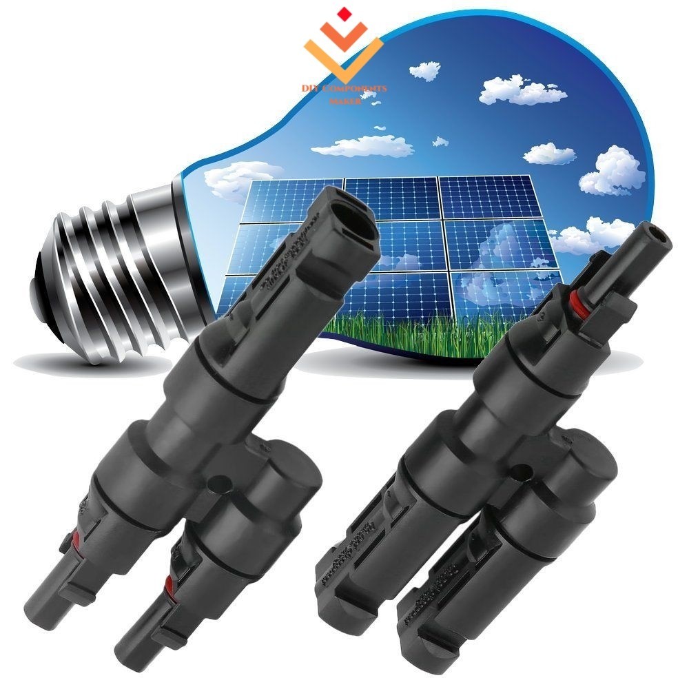 適配MC4太陽能光伏連接器 T型三通插頭 太陽能電池板組件插光伏防水接頭並聯接頭(2進一出）