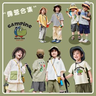 兒童純棉短袖 純棉T恤 兒童條紋短袖 兒童露營風短袖