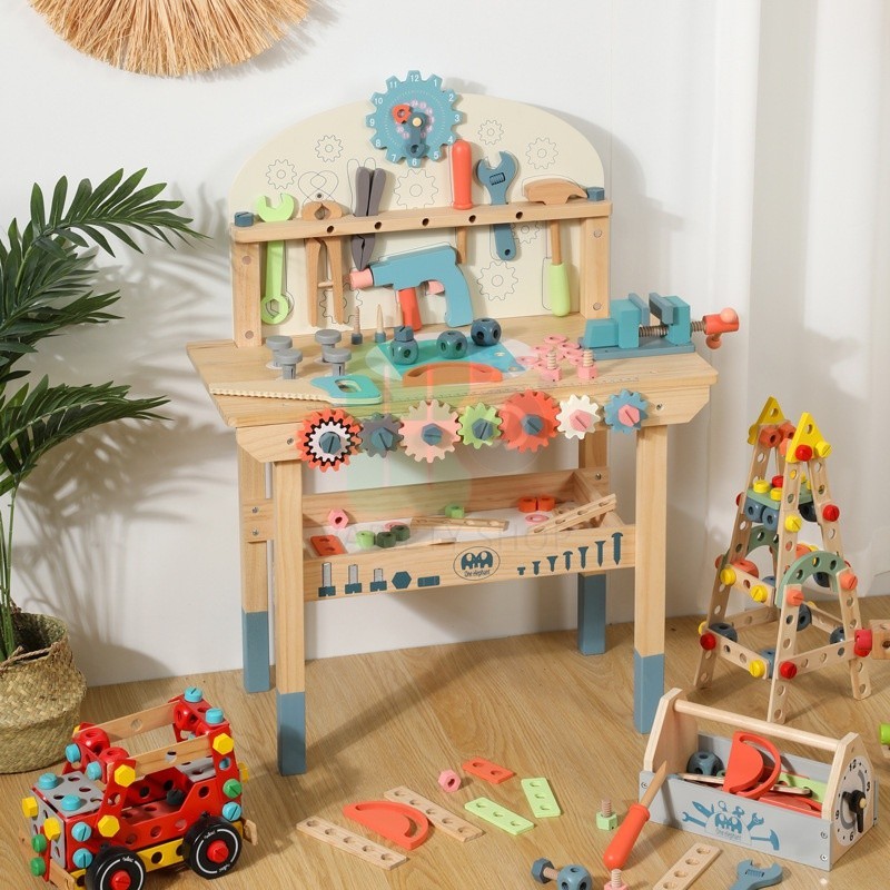 新款木製兒童過傢傢維修工具臺仿真拆裝工具桌擰螺母益智開髮玩具
