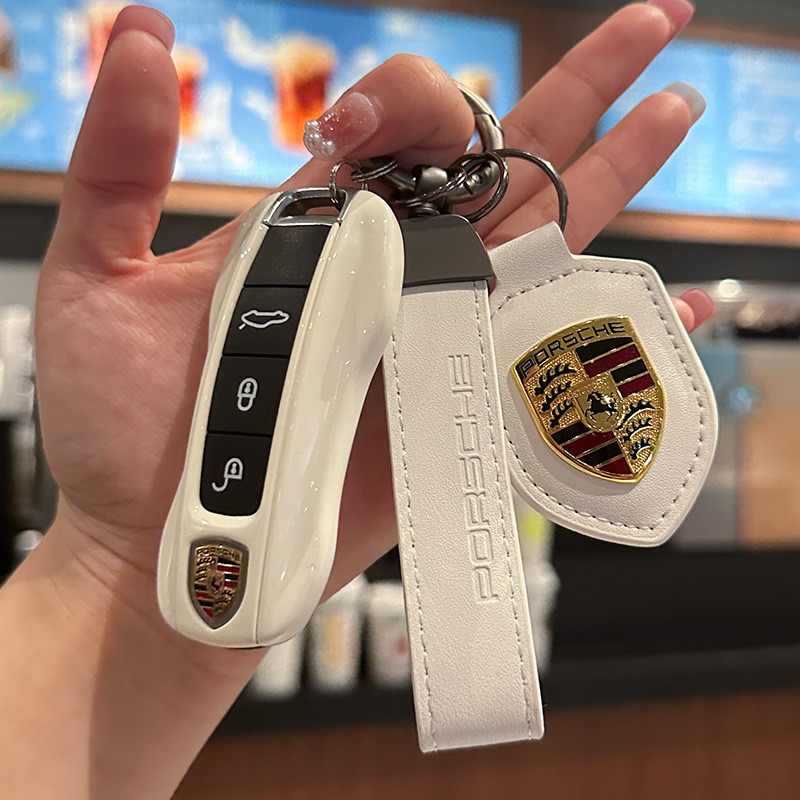 適用於保時捷鑰匙殼卡宴Macan718/Panamera/911Taycan鑰匙扣套包