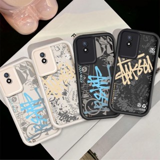 Vivo Y02 4G Y02A Y02T Y11 2023可愛卡通矽膠藍色英文防震套TPU手機殼情侶手機