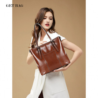 【GET BAG】復古真皮女包 新款油蠟牛皮包 時尚百搭托特包 高階感大容量斜挎斜揹包