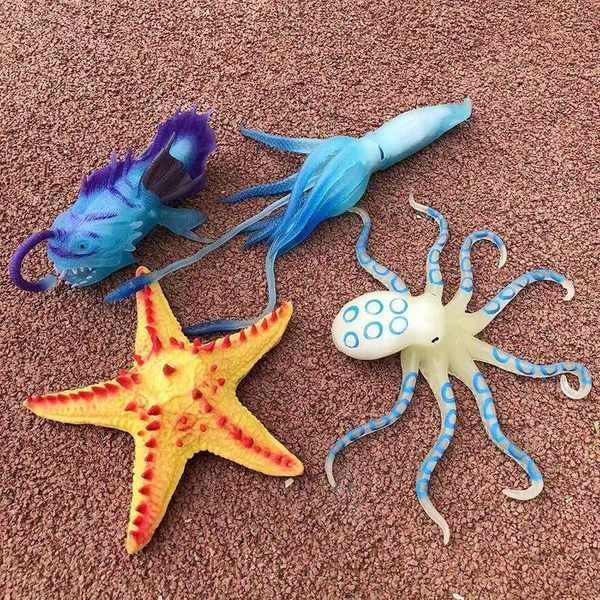 花枝食人魚八爪魚海星大王烏賊蛇安康魚軟膠海洋動物夜光玩具模型