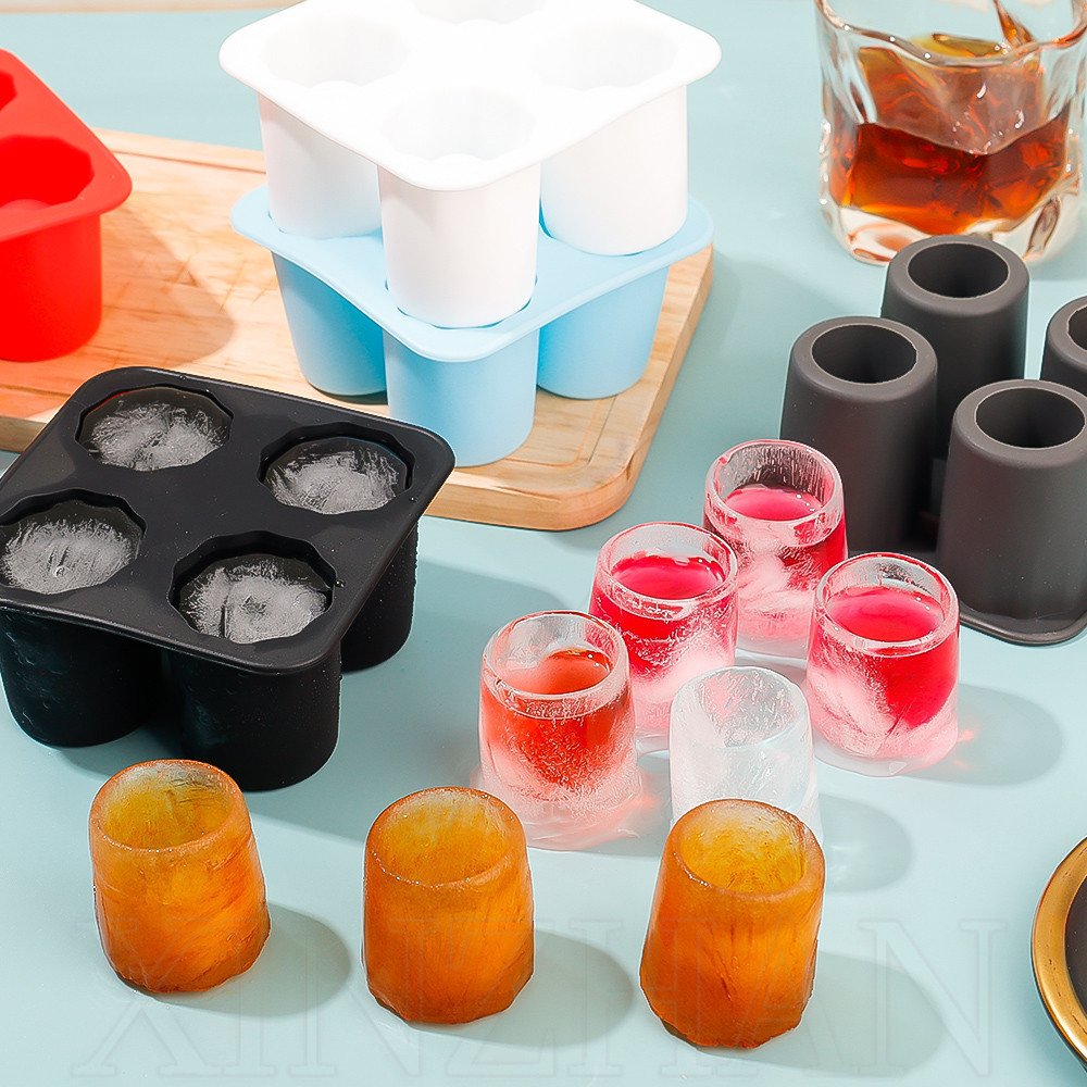 瀑布冰美式冰塊模具 - 矽膠酒杯形狀冰格盒 - 4 格 DIY 製冰機烘焙模具 - 酒吧用品 - 用於冰淇淋、果凍的可重
