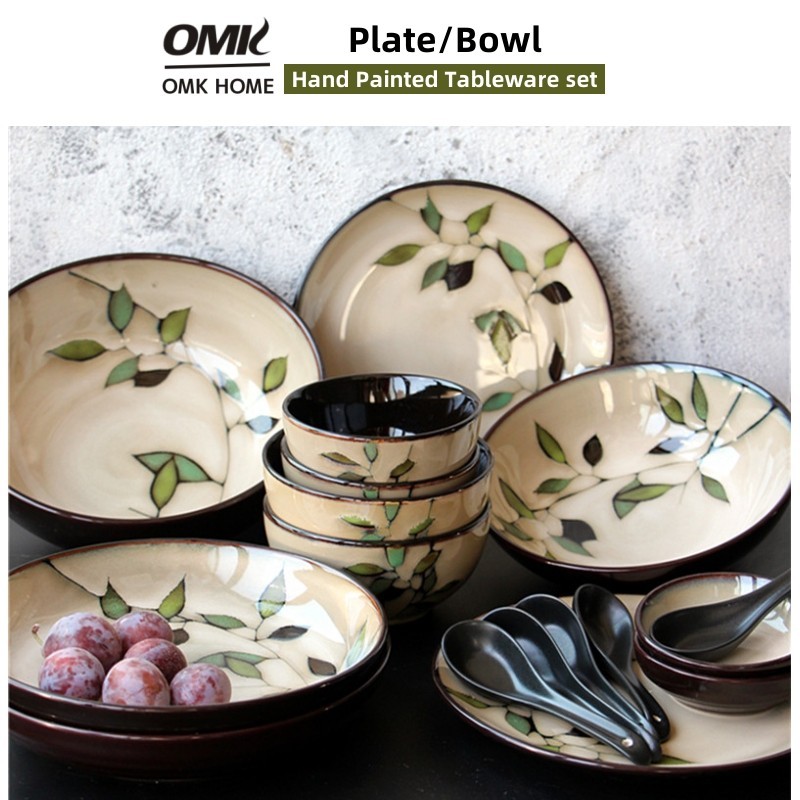 Omk日式陶瓷餐具套裝餐盤深盤沙拉碗飯碗魚盤橢圓盤