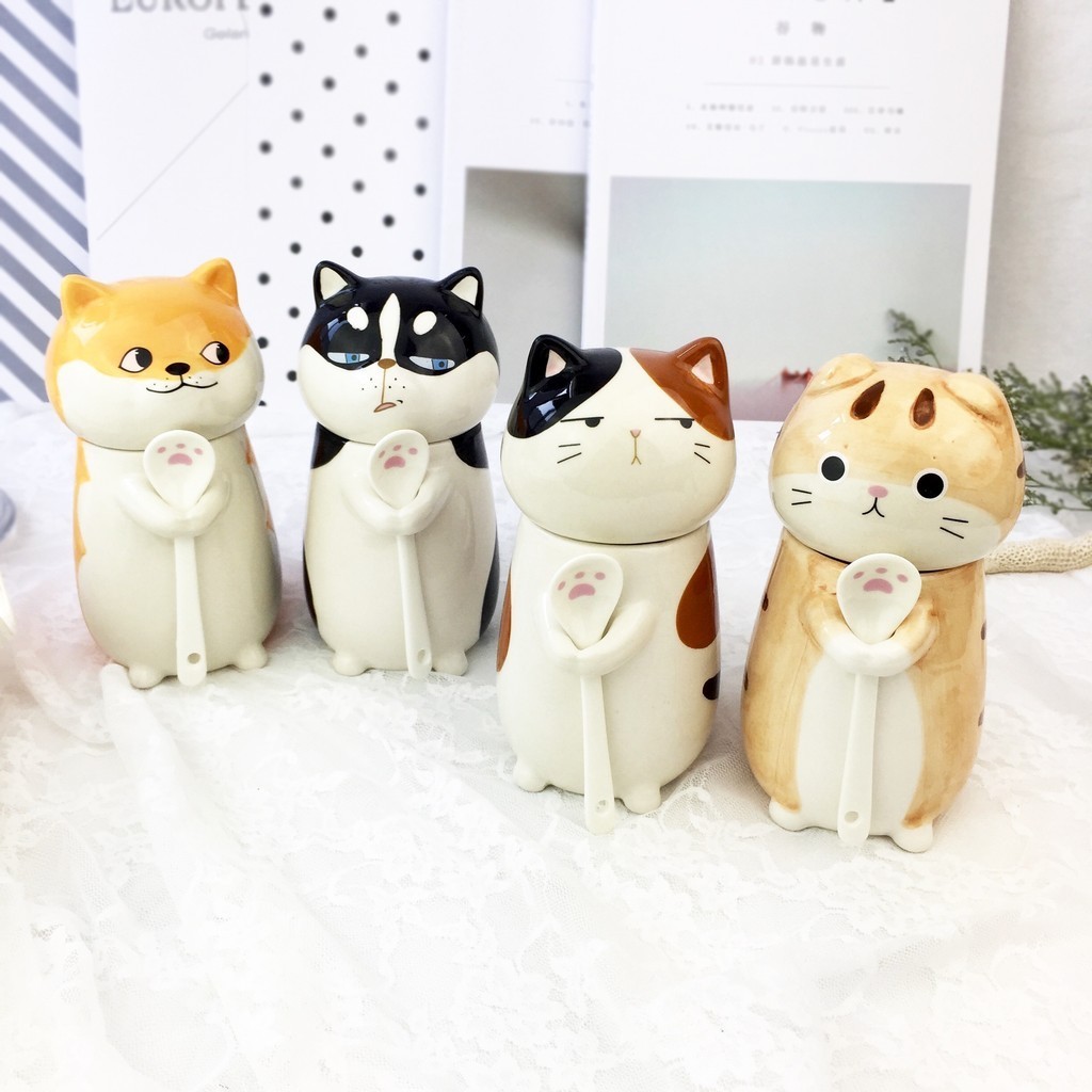 情侶貓咪動物杯子創意陶瓷馬克杯生日禮物帶杯蓋勺子家用水杯子