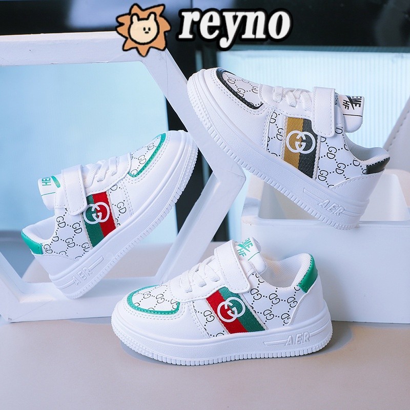 Reyno新款時尚高品質男童白色幼兒運動鞋兒童平底鞋休閒寶寶小孩女寶寶鞋蹣跚學步跑步鞋