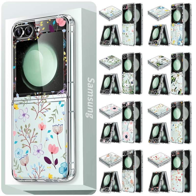 SAMSUNG 三星 Galaxy Z Flip5 Flip4 Flip3 保護套彩色花卉圖案透明手機殼