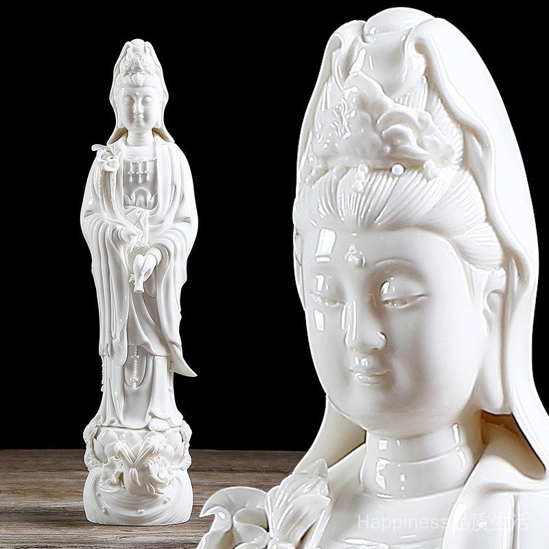✨24小時出貨✨德化陶瓷滴水觀音佛像擺件供奉鎮宅家用客廳白瓷站立觀世音菩薩像