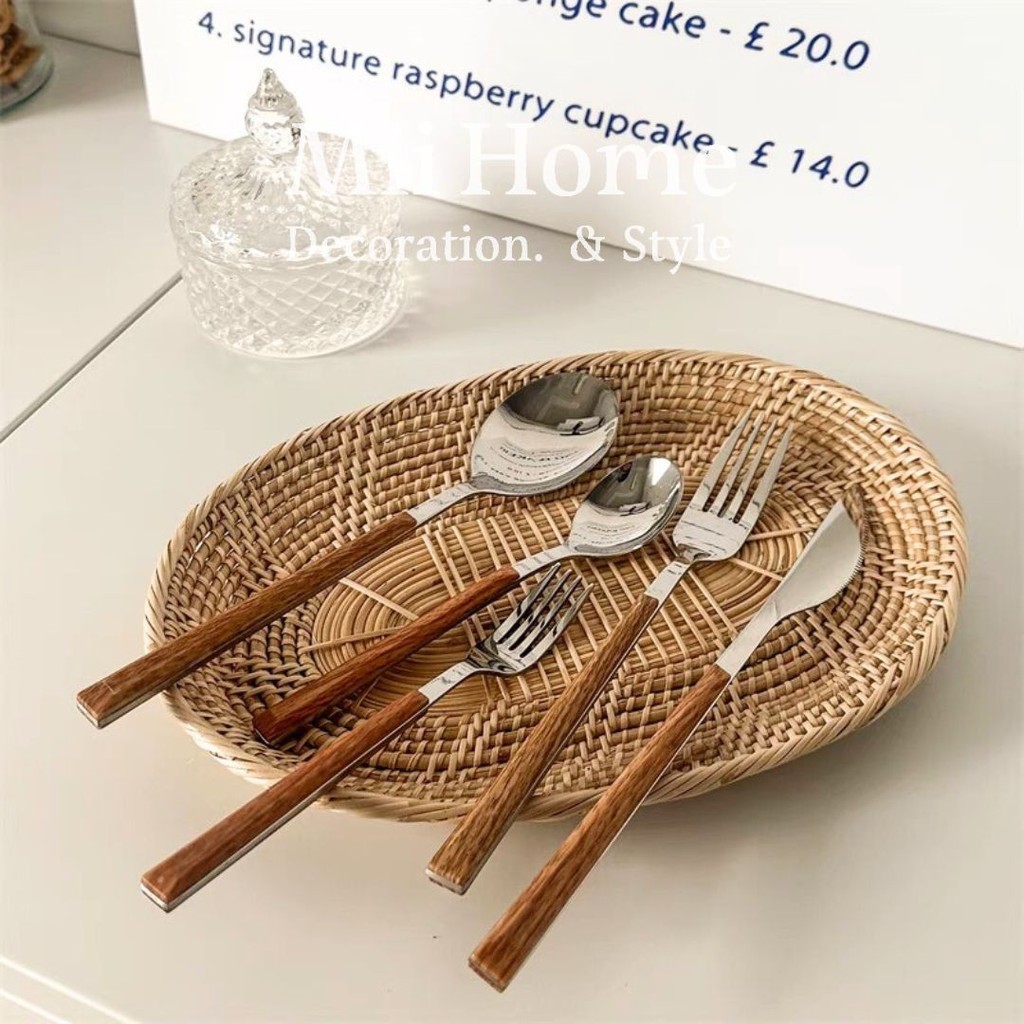 【Mii厝邊】台灣現貨 韓系仿木柄餐具 不鏽鋼餐具 不鏽鋼西餐具 西餐刀 刀叉 環保 餐具筷子湯匙 牛排刀西餐餐具