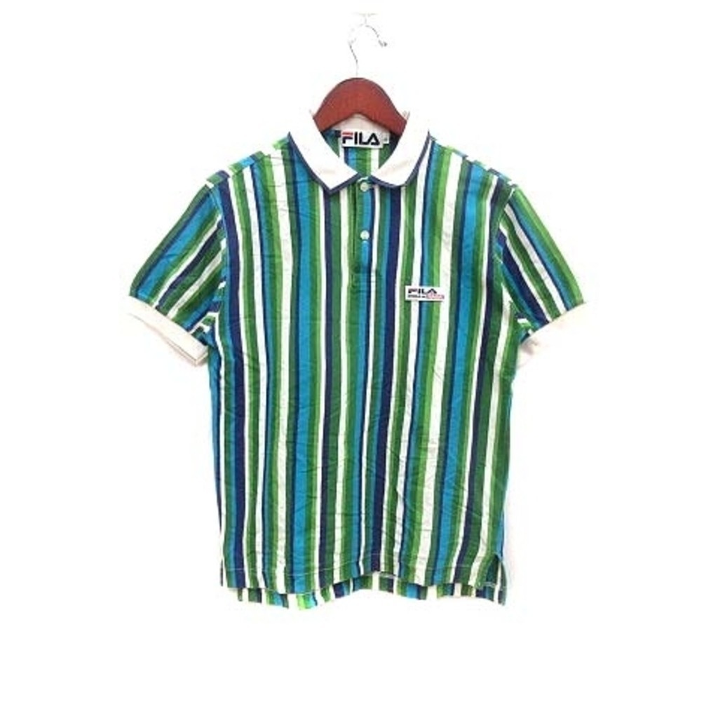 FILA green fil針織上衣 polo衫 襯衫綠色 條紋 短袖 日本直送 二手