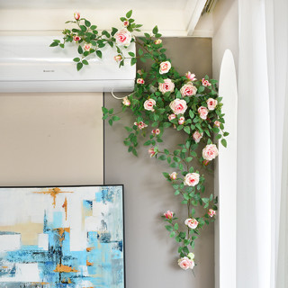 玫瑰花藤蔓客廳室內陽臺空調管道庭院裝飾假花藤條牆壁掛綠.