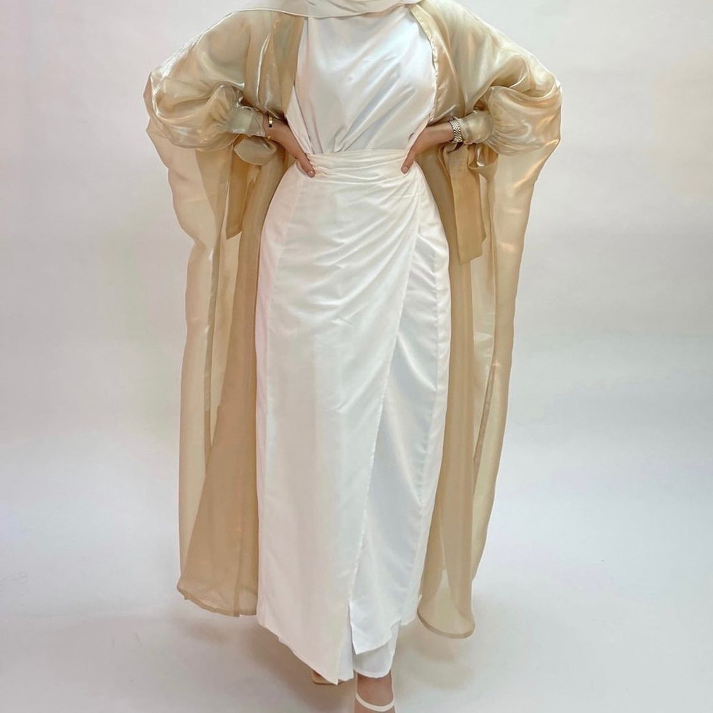國際站女裝大尺碼洋裝中東迪拜優雅泡泡袖小外套長裙