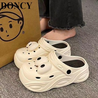 【DONCY】ins厚底洞洞鞋女 趣味大眼卡通動漫拖鞋~踩屎感外穿 休閒 防滑 厚底 增高 包頭沙灘涼拖鞋女