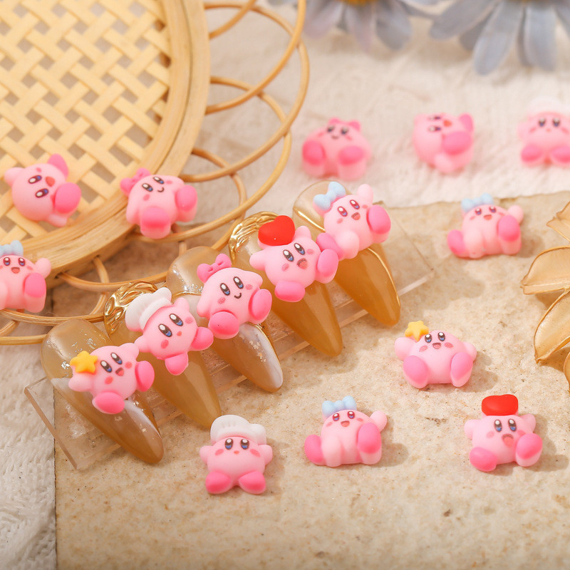 日式美甲卡比公仔Kirby卡通粉色天堂星動漫少女廚師帽可愛指甲貼
