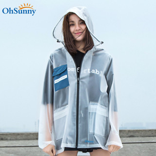 Ohsunny 中性男女通用透明雨衣成人情侶款戶外防水雨披