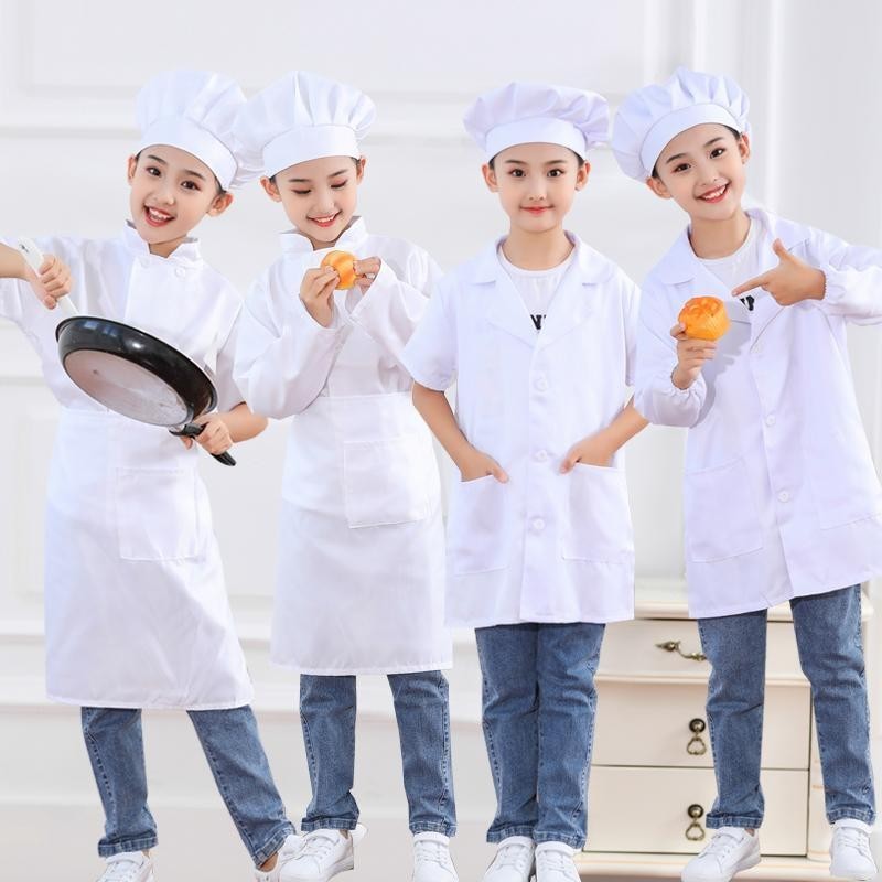 ♡廚師帽高帽♡現貨 兒童小廚師服裝廚師服套裝男女童表演服烘培幼兒園角色扮演表演服