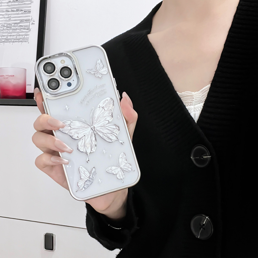 適用於 iPhone 14/13 Pro 防撞手機保護 Apple 12 Pro Max 手機殼的夢幻金屬蝴蝶