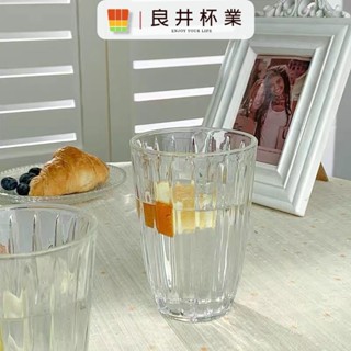 Ins咖啡館復古豎條紋玻璃杯冰美式咖啡杯拿鐵杯拉花杯單品飲料杯