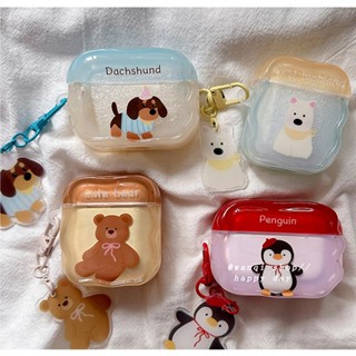 Airpods 4 Pro 2 3 1 Wave Edge 對比色卡通果凍貓企鵝臘腸狗 TPU 耳塞套帶防丟掛件無線耳機