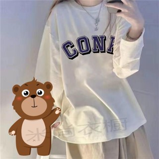 ✨米尚衣櫥✨秋季新款長袖T恤女學生韓版寬鬆簡約美式字母印花百搭上衣男ins潮