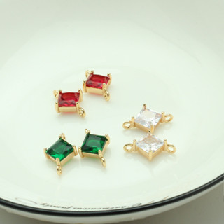 TL-(10pcs)-14k包金鑲鋯石方形雙吊環吊墜diy手工飾品金色耳環項鍊耳飾掛件