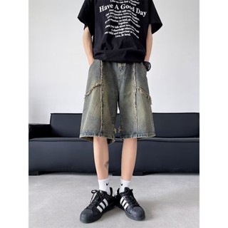 【HOT 本舖】男裝 S-3XL 美式破壞風 痞帥牛仔短褲男 2025夏季 青少年高街 vibe寬鬆 直筒 短褲
