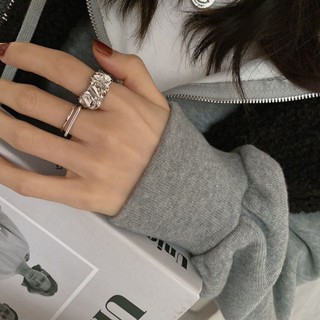 💜ins感 韓國銀色褶皺食指 開口戒指 女款小眾設計ins潮冷淡風高級時尚個性 ins風戒指 韓系戒指戒指