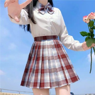 🌈綺羅✨襯衫格裙✨日系JK制服✨學院風套裝 修身顯瘦 金魚姬 百褶裙 畢業旅行 長袖短袖 國中高校學生服