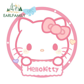 Earlfamily 13cm Hello Kitty 卡通粉色汽車貼紙時尚可愛防水乙烯基貼花適用於摩托車滑板空調