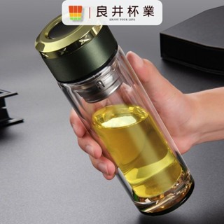 雙層水晶玻璃杯男士商務便攜泡茶杯加厚隔熱軍旅風水杯子